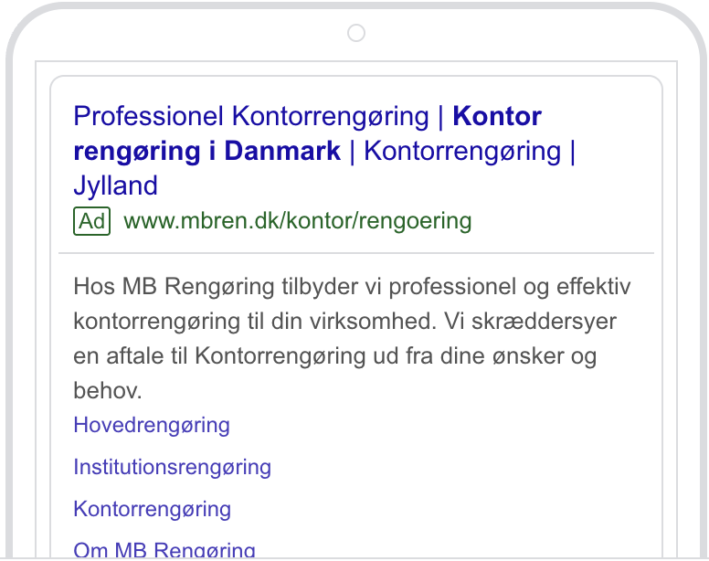 MB Rengøring Google Ads annonce — kontorrengøring i Danmark